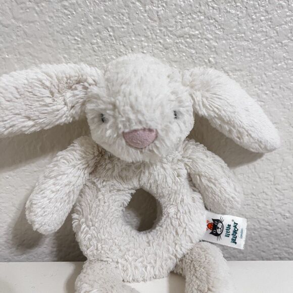 Little Jellycat Off-White Bunny Rabbit Plush Ring Rattle Lovey Toy Grabber 7'' - Picture 4 of 10